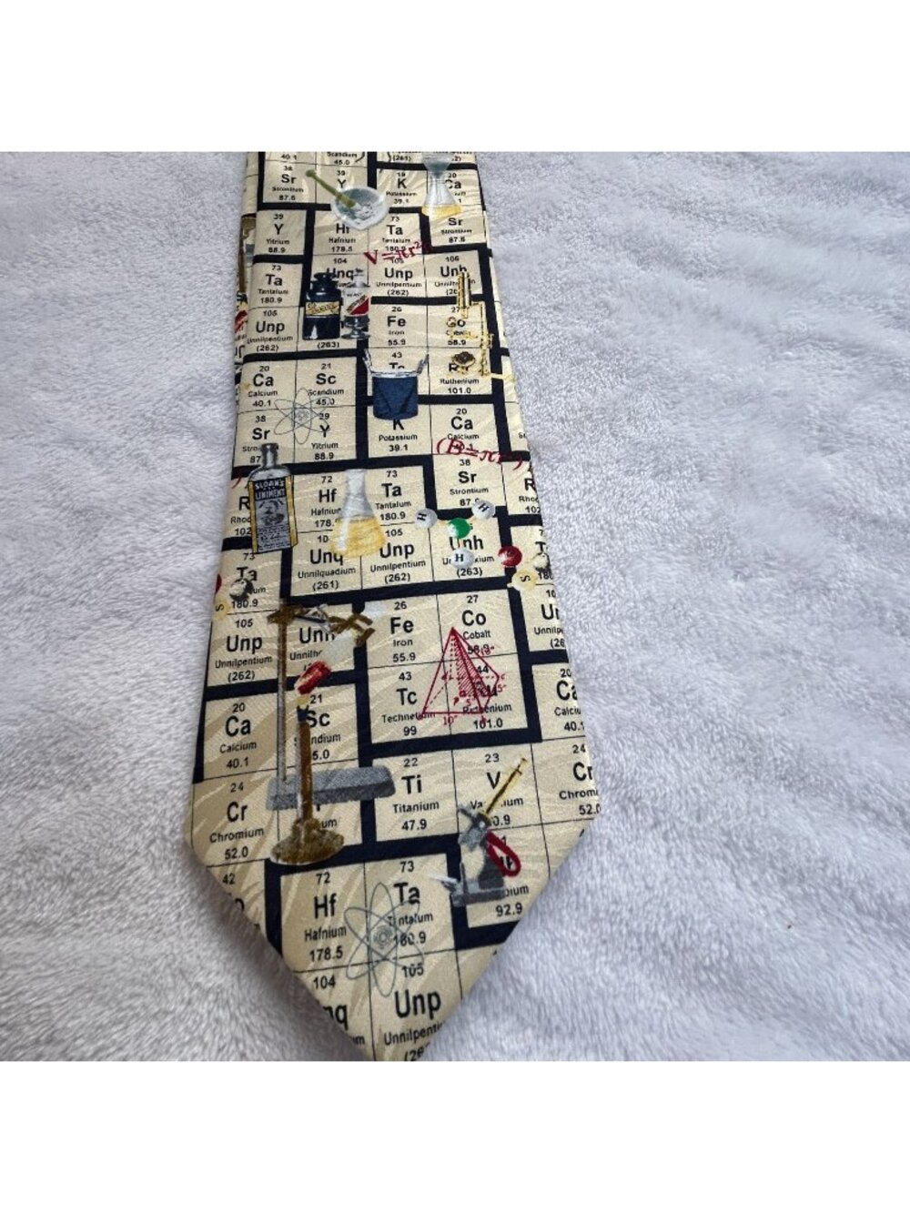 Museum Artifacts Periodic Table Science All Silk Hand Made Tie 29" Beige New $49